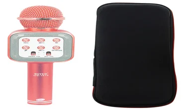 Микрофон-колонка bluetooth WS-1818 Pink + Чехол