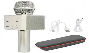 Портативный беспроводной микрофон караоке Q7 + чехол Серебристый 