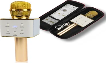 Купить Портативный беспроводной микрофон караоке Q7 розово-золотой + чехол 